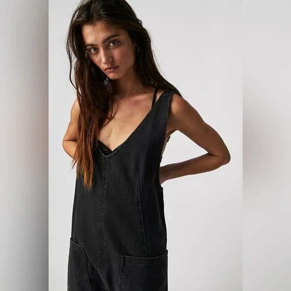 Free People We The Free High Roller Jumpsuit Mineral Wash Black NWOT Size M - Picture 6 of 16